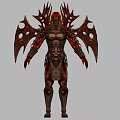 Game Movie Character With Red Hair Intricate Demonic Armor Flame Patterns And Back Wings