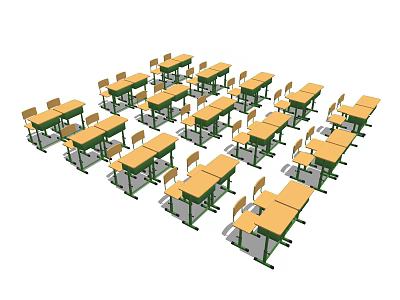 Multiple Student Desks With Chairs Arranged in Rows for Classroom Learning Space 3d model