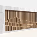 Modern Feature Wall Design With White Stone Frame And Wooden Slats Mountain Pattern 3d model