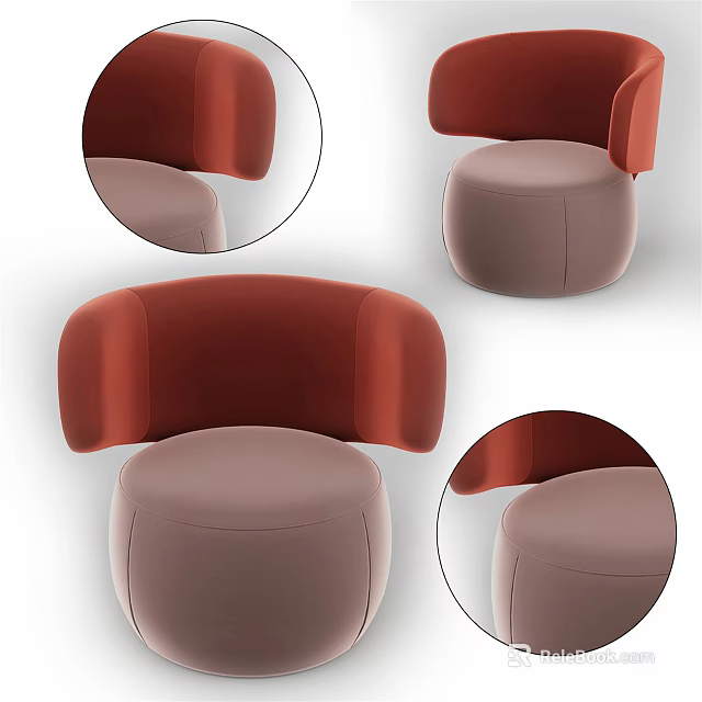Modern Single Sofa With Curved Backrest Round Seat And Red Beige Upholstery 3d model