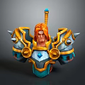 Detailed Gold Blue Spiked Armor with Round Ornaments Gemstone and Orange Hair Figure