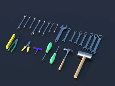 Assorted Hardware Tools Including Wrenches Pliers Screwdrivers And Hammers For Home Repair 3d model