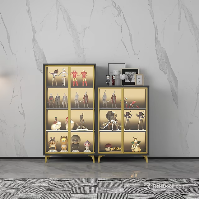 Modern Display Cabinets Showcasing Collectibles And Figures 3d model
