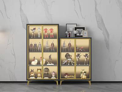 Modern Display Cabinets Showcasing Collectibles And Figures 3d model