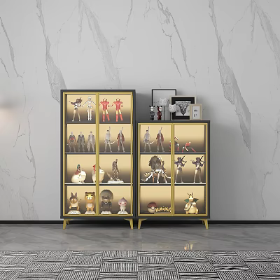 Modern Display Cabinets Showcasing Collectibles And Figures 3d model