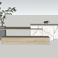 Modern Entryway With Wooden Counter Bench And Marble Cabinet Plant Decor