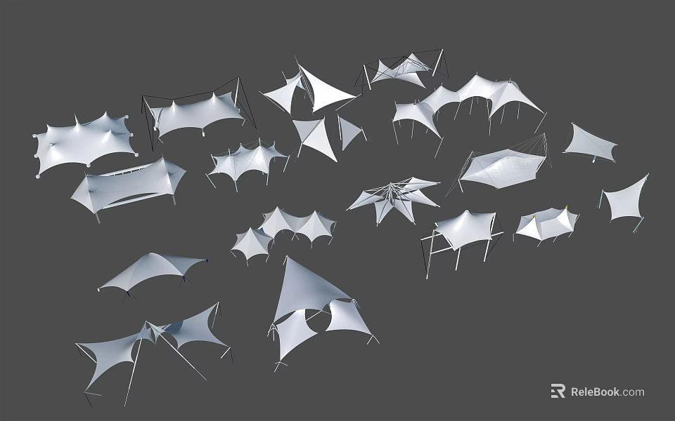 Tensile Membrane Building Structures Featuring Diverse Creative Architectural Shapes And Designs 3d model