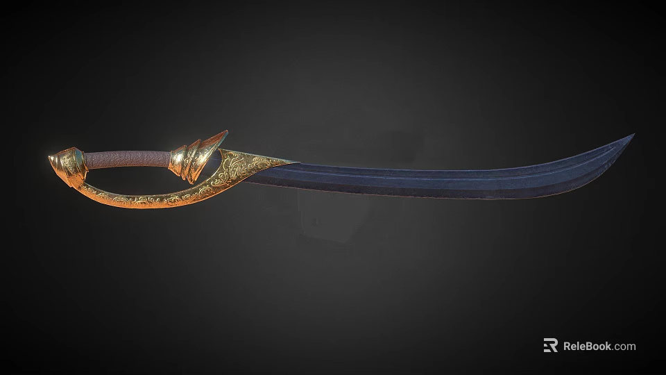 Blue Sword With Golden Decorative Hilt And Dark Sharp Blade Design 3d model 