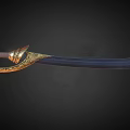 Blue Sword With Golden Decorative Hilt And Dark Sharp Blade Design