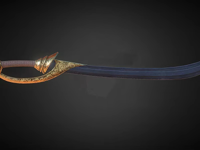 Blue Sword With Golden Decorative Hilt And Dark Sharp Blade Design 3d model