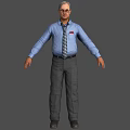 Game Movie Character in Blue Shirt Gray Tie Gray Pants With Glasses Professional Attire