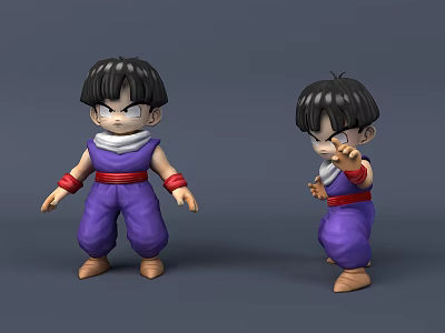 Game Movie Character With Purple Outfit Black Short Hair Different Action Poses 3d model