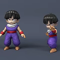 Game Movie Character With Purple Outfit Black Short Hair Different Action Poses