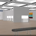 Cultural Art Gallery Interior With Hanging Paintings Wooden Flooring Benches And Ceiling Lights