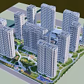 Modern High Rise Residential Complex with Urban Apartment Buildings and Green Spaces