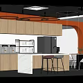 Stylish Tea Room Interior With Wooden Cabinets White Countertop Circular Pendant Lights And Coffee Machines