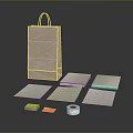 Brown Paper Bag With White Square Pads Yellow Blocks And Tape Roll