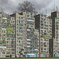 Rural Self Built Multi Story Houses With Gray Green Exteriors Balconies And Trees