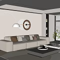 Modern Cream Style Sofa Coffee Table Combination Fabric Sofa Mother and Mother Coffee Table Pillow Decorative Painting Single Person Sofa 3d model