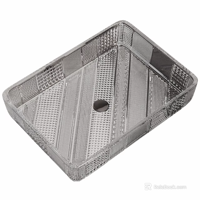 Stainless Steel Washbasin With Grid Pattern And Central Drain Hole For Modern Bathroom 3d model 