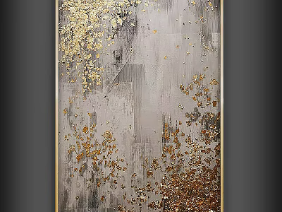 Elegant Modern Abstract Painting With Gold Leaf Details And Textured Gray Background 3d model