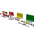 Diverse Road Facilities With Red Yellow Green Warning Signs Reflective Traffic Cones And Barriers