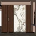 Modern Foyer Hallway Interior Design With Marble Accent Wall Wooden Paneling And Recessed Lighting