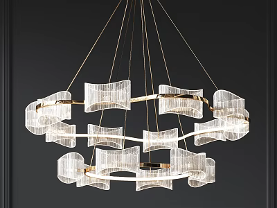 Elegant Modern Chandelier With Golden Metal Frame And Transparent Wavy Glass Pieces 3d model