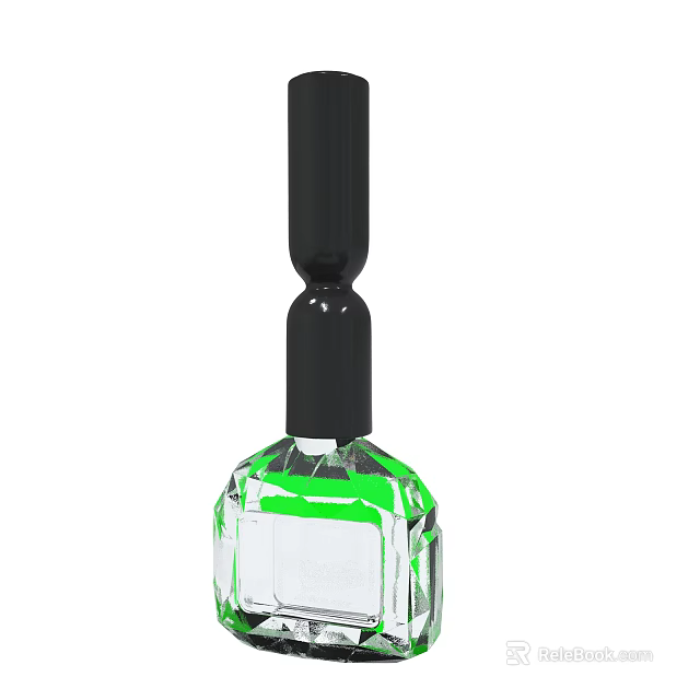 Green Transparent Glass Bottle With Black Cap And Angular Clear Body 3d model 