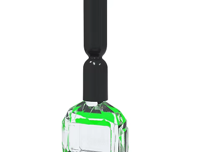 Green Transparent Glass Bottle With Black Cap And Angular Clear Body 3d model