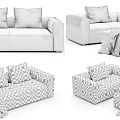 Modern Gray Sofa Set With Decorative Pillows And Soft Throw Blanket 3d model