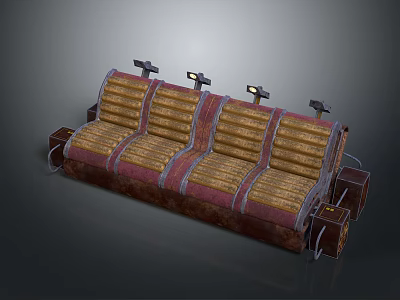 Rustic Multi Seat Sofa with Wooden Slats Red Trim and Metal Frame Details 3d model