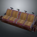 Rustic Multi Seat Sofa with Wooden Slats Red Trim and Metal Frame Details
