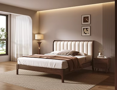 Antique Soft Bag Solid Wood Double Bed 3d model