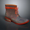 Textured Leather Gray Boots with Orange Laces and Wooden Sole Design