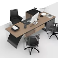 Modern Black Office Desk With Drawer Storage Monitor Desk Lamp And Ergonomic Chairs