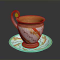 Elegant Porcelain Teacup With Saucer Gold Rim Colorful Patterns And Decorative Handle