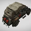 Olive Green Military Off Road Vehicle With Canvas Top And Red Components