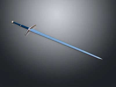 Elegant Long Blade Sword With Blue Hilt And Metal Accents Design 3d model
