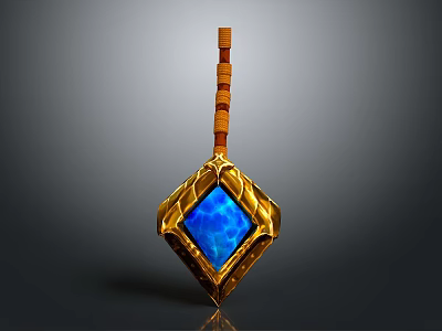 Decorative Stone and Wood Pendant with Blue Gemstone and Golden Frame 3d model