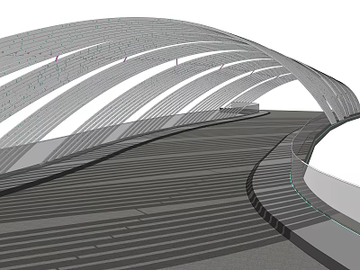 Modern Landscape Bridge With Curved Steel Structure Flowing Lines And Striped Deck 3d model