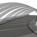 Modern Landscape Bridge With Curved Steel Structure Flowing Lines And Striped Deck