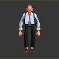Low Poly Male Game Character Wearing Blue Shirt Purple Tie Black Pants Red Shoes Backpack