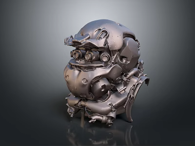 Mechanical Metal Head Sculpture With Intricate Gear Details And Shiny Surface 3d model
