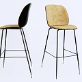 Modern Bar Stools With Curved Beige Seats And Black Metal Frames 3d model