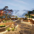 Rooftop Courtyard Garden With Red Maple Tree Pebble Path Outdoor Seating And Wooden Deck