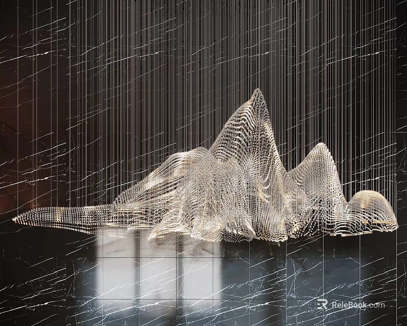 Mountain Inspired Crystal Chandelier With Modern Metal Structure And Hanging Glass Strands 3d model 