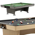Modern Pool Table With Green Felt Surface Wooden Frame Billiard Balls And Cue Sticks