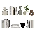 Stylish Decorative Ornament Set With Ceramic Vases Books Potted Plants And Sculptures