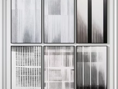 Abstract Paintings Black And White With Vertical Stripes Grid Patterns And Geometric Textures Wall Composition 3d model